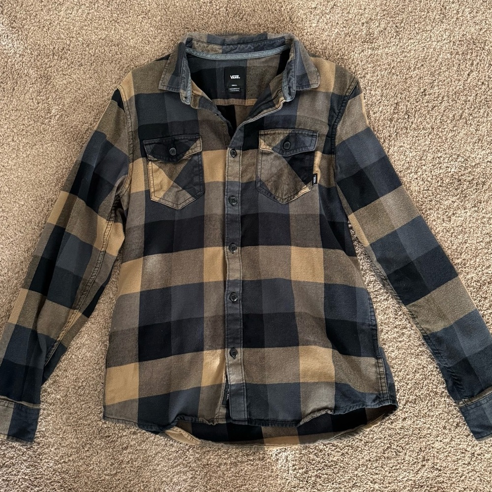 Vans Men's Black and Tan Plaid Shirt